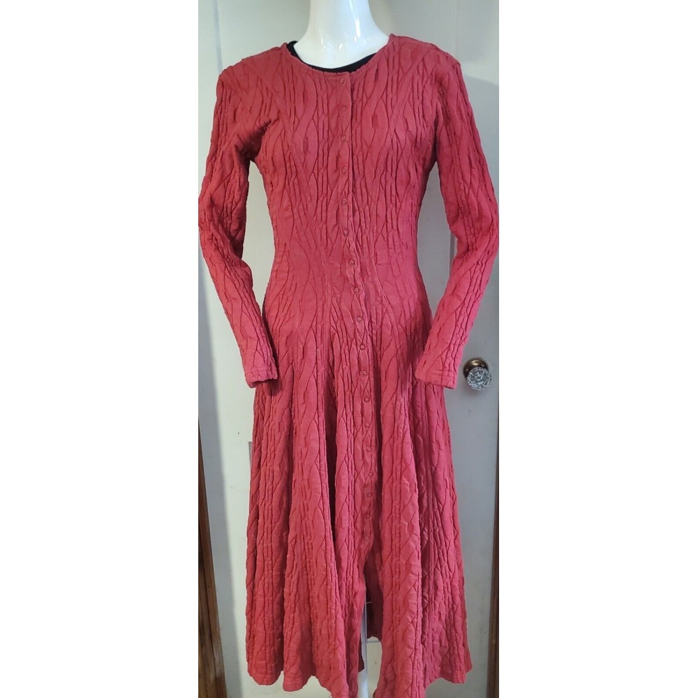 VTG 80s KAREN ALEXANDER Red Snap Up A Line‎ Style Dress Sz S Read Description